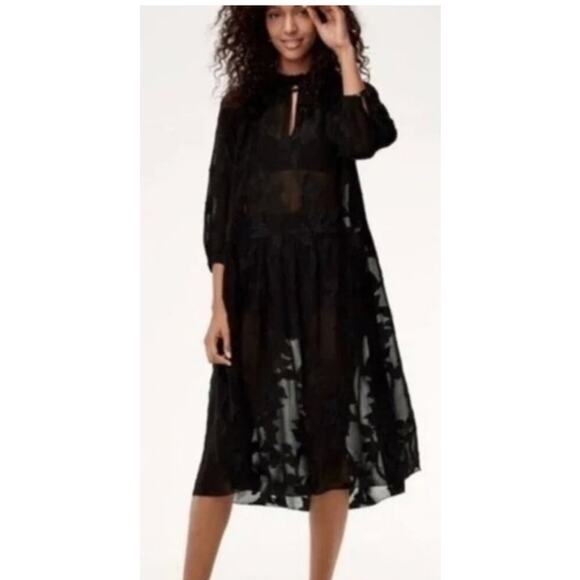 Aritzia Wilfred DuFour Sheer Floral Applique Textured Midi Dress - Black NWT - Picture 1 of 13